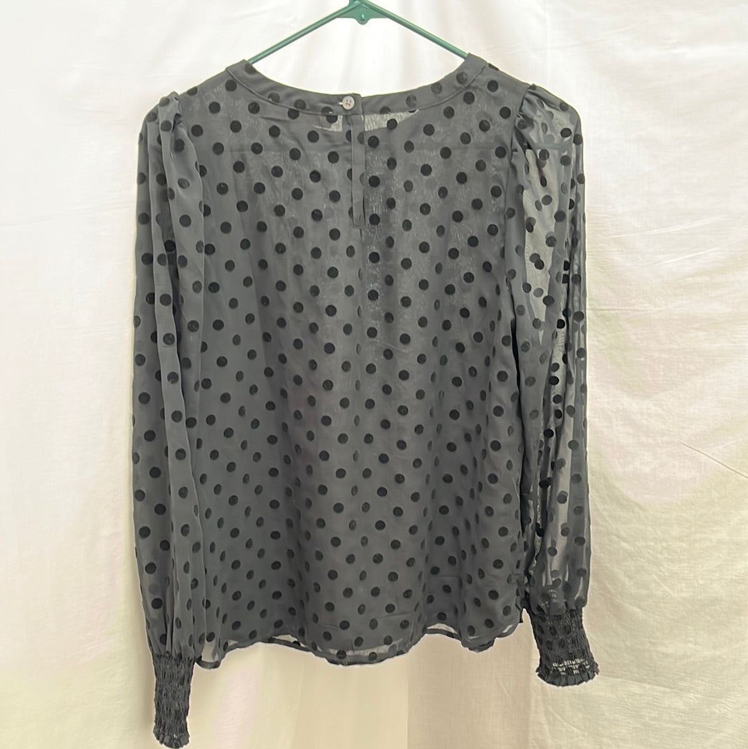 NWT -- Ann Taylor Loft Black Polka Dot Sheer Long-Sleeve Blouse -- S