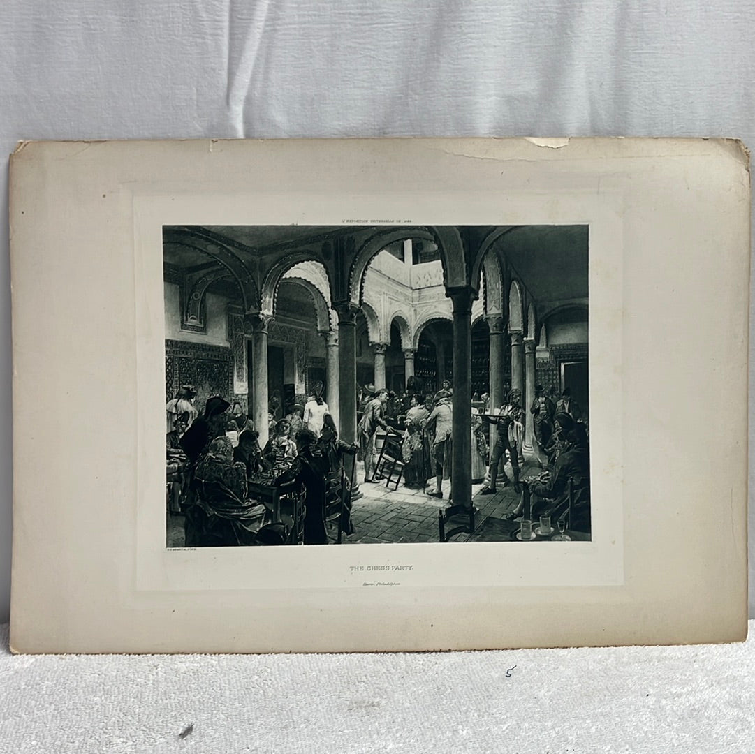 Antique -- Original George Barrie 1889 Photogravure from the Exposition Universelle de 1889 -- after JJ Aranda "The Chess Party"