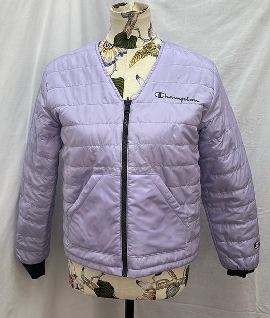 CHAMPION lavender / grey Reversible Quilted Logo Jacket -- XS