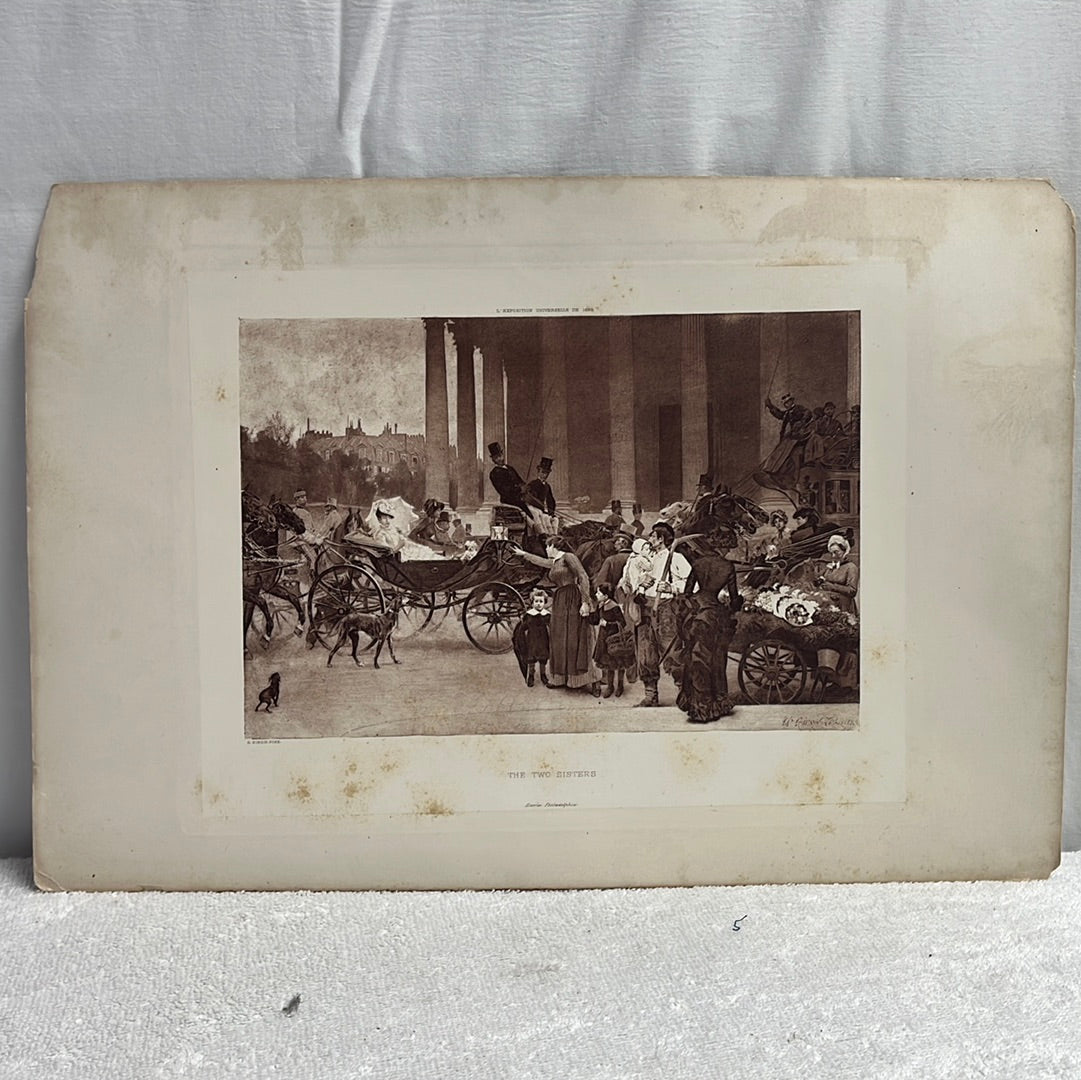 Antique -- Original George Barrie 1889 Photogravure from the Exposition Universelle de 1889 -- after G. Giron, "The Two Sisters"