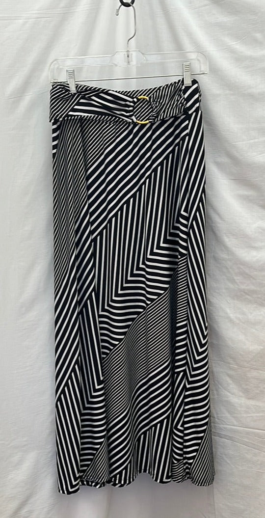 Robert Louis Black White Stripe A-line Midi Skirt -- M
