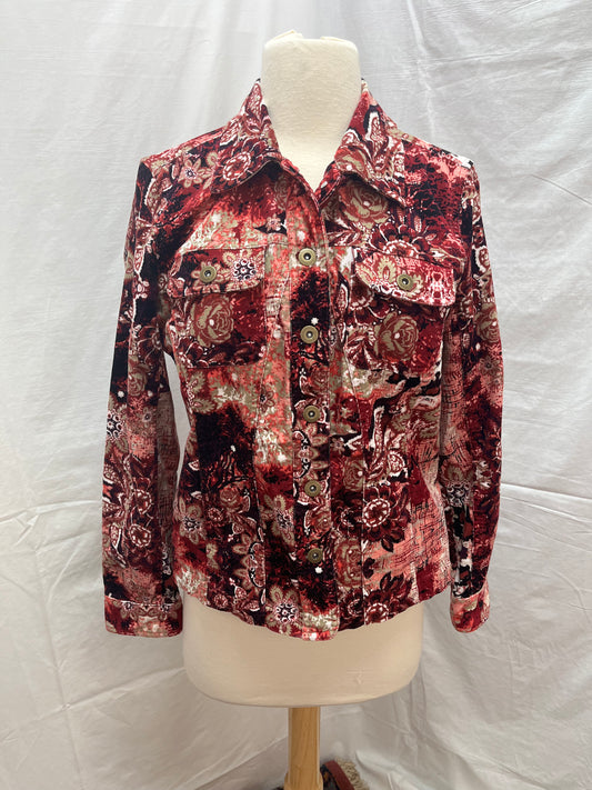 Christopher and Banks pink red Floral Print Corduroy Jacket - S