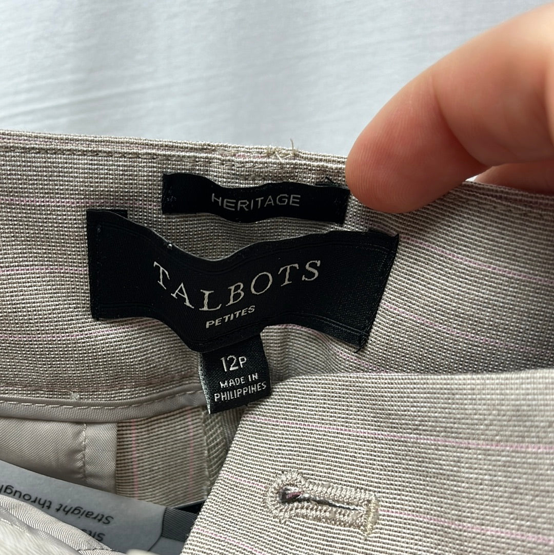 NWT -- Talbots Beige Pink-Stripe Heritage Cut Dress Pants -- 12P