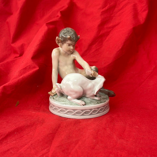 Royal Copenhagen Mischievous Faun Tugging Rabbit's Ear Figurine -- no. 439
