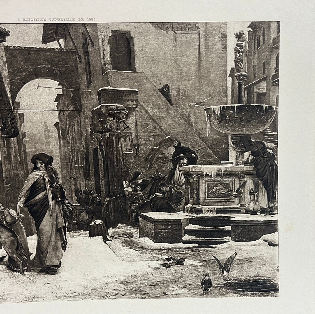 Antique -- Original George Barrie 1889 Photogravure from the Exposition Universelle de 1889 -- after Luc-Olivier Merson "The Wolf of Agubbio"