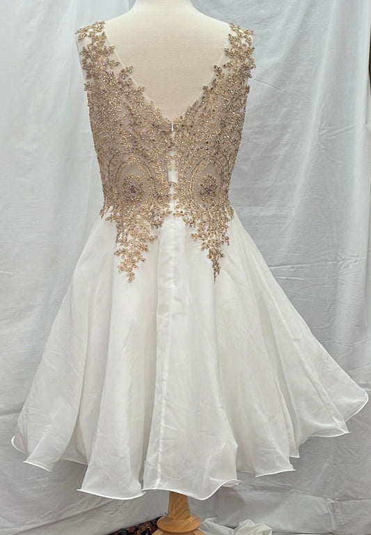 May Queen Couture White Formal Dress with Rhinestone Bodice -- Size 10