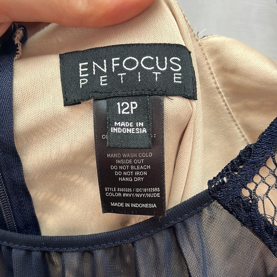 Enfocus Petite Navy Knitting over Beige Slip Dress -- 12P