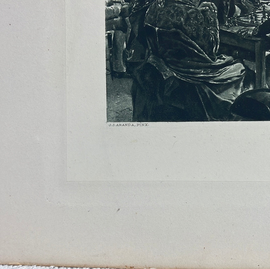 Antique -- Original George Barrie 1889 Photogravure from the Exposition Universelle de 1889 -- after JJ Aranda "The Chess Party"