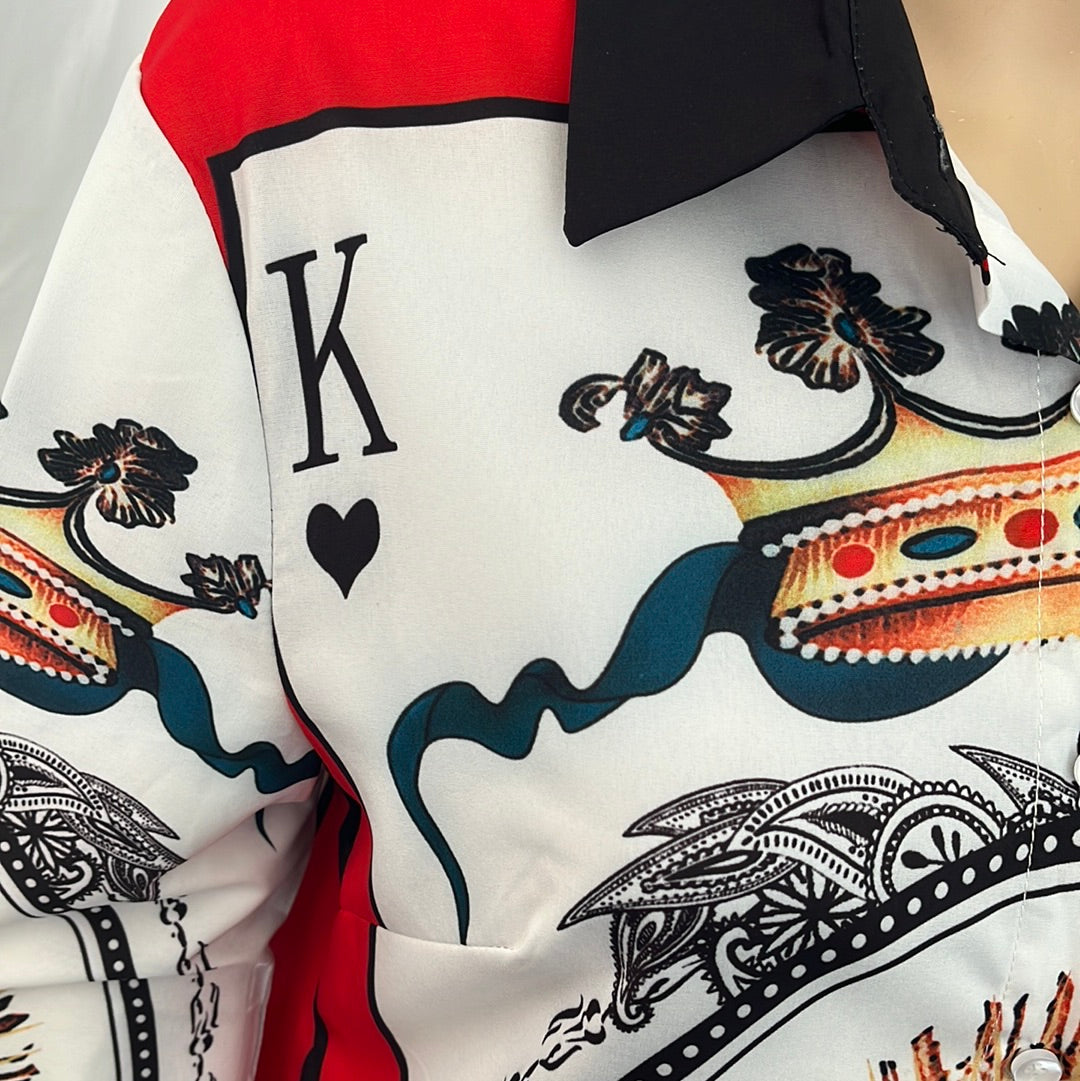 Diandian Didi "Love is King" Collage Print Button Up Shirt -- XL