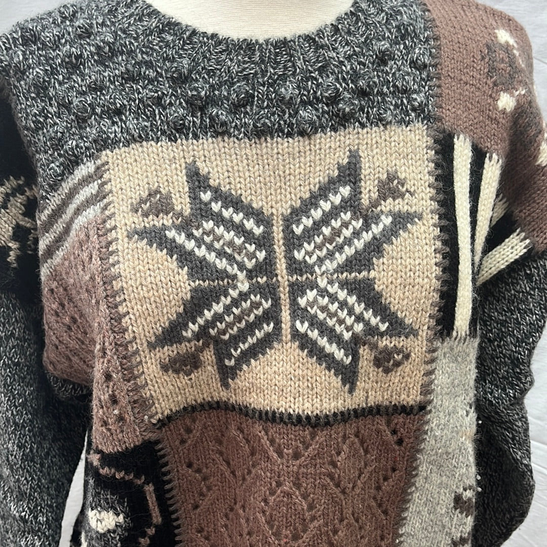 VTG -- Eddie Bauer grey brown Wool Blend Crew Neck Pullover Sweater -- M
