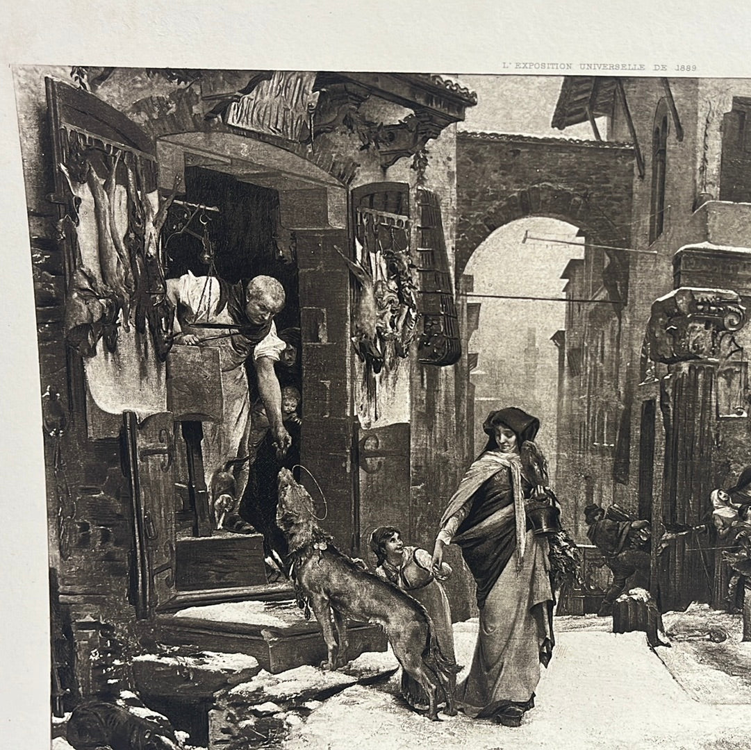 Antique -- Original George Barrie 1889 Photogravure from the Exposition Universelle de 1889 -- after Luc-Olivier Merson "The Wolf of Agubbio"