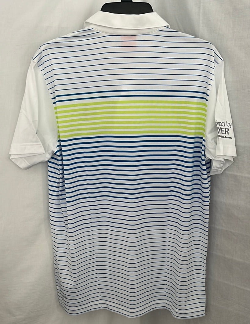 NIP -- Puma Dry Cell Moisture Wicking Green, Blue and White Striped Golf Polo -- M