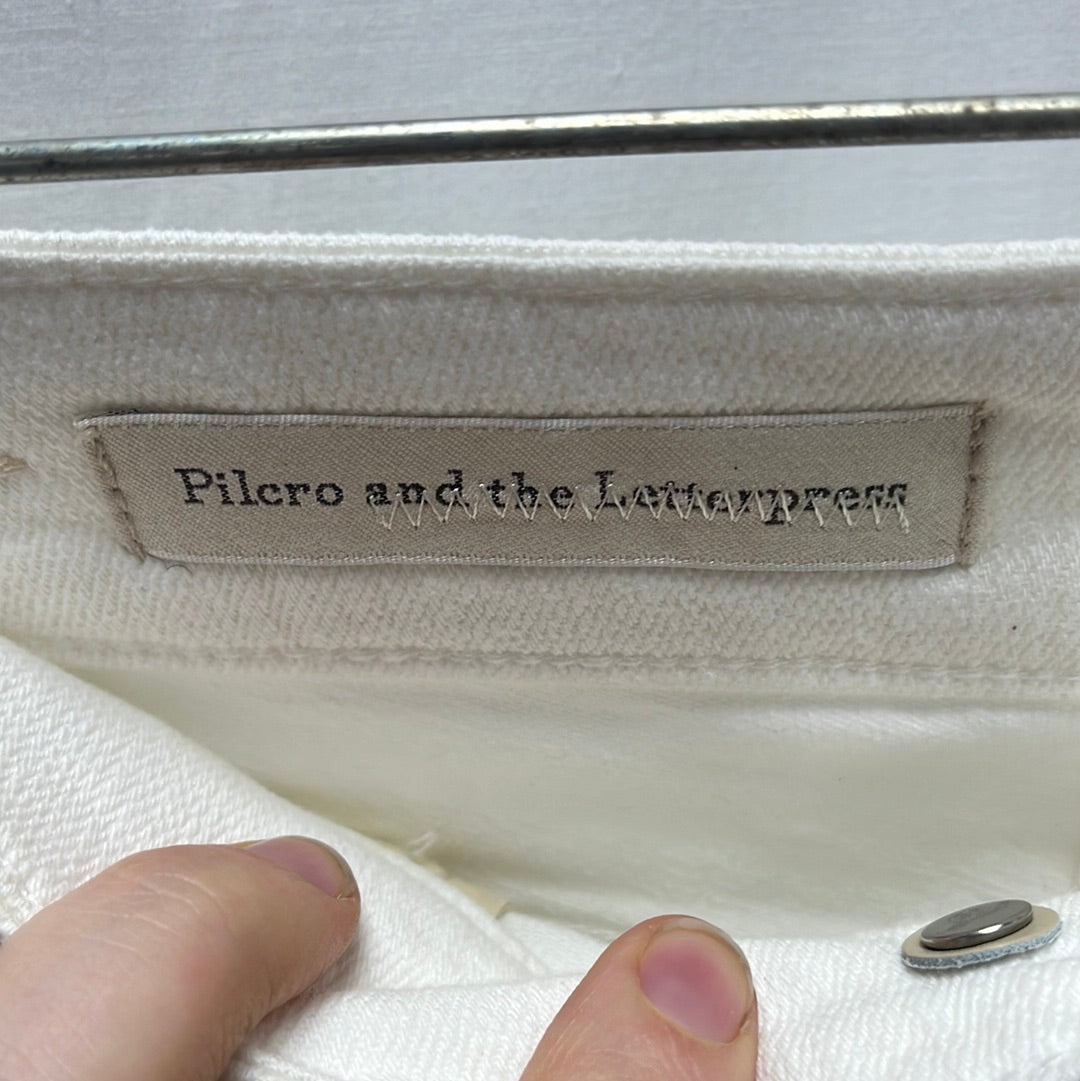 Pilcro and the Letterpress White Crème "Script" Jeans -- 25P