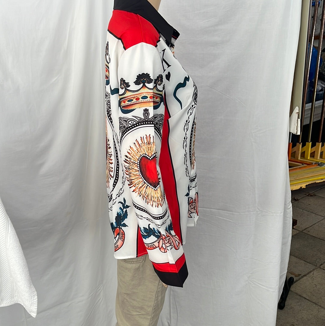 Diandian Didi "Love is King" Collage Print Button Up Shirt -- XL