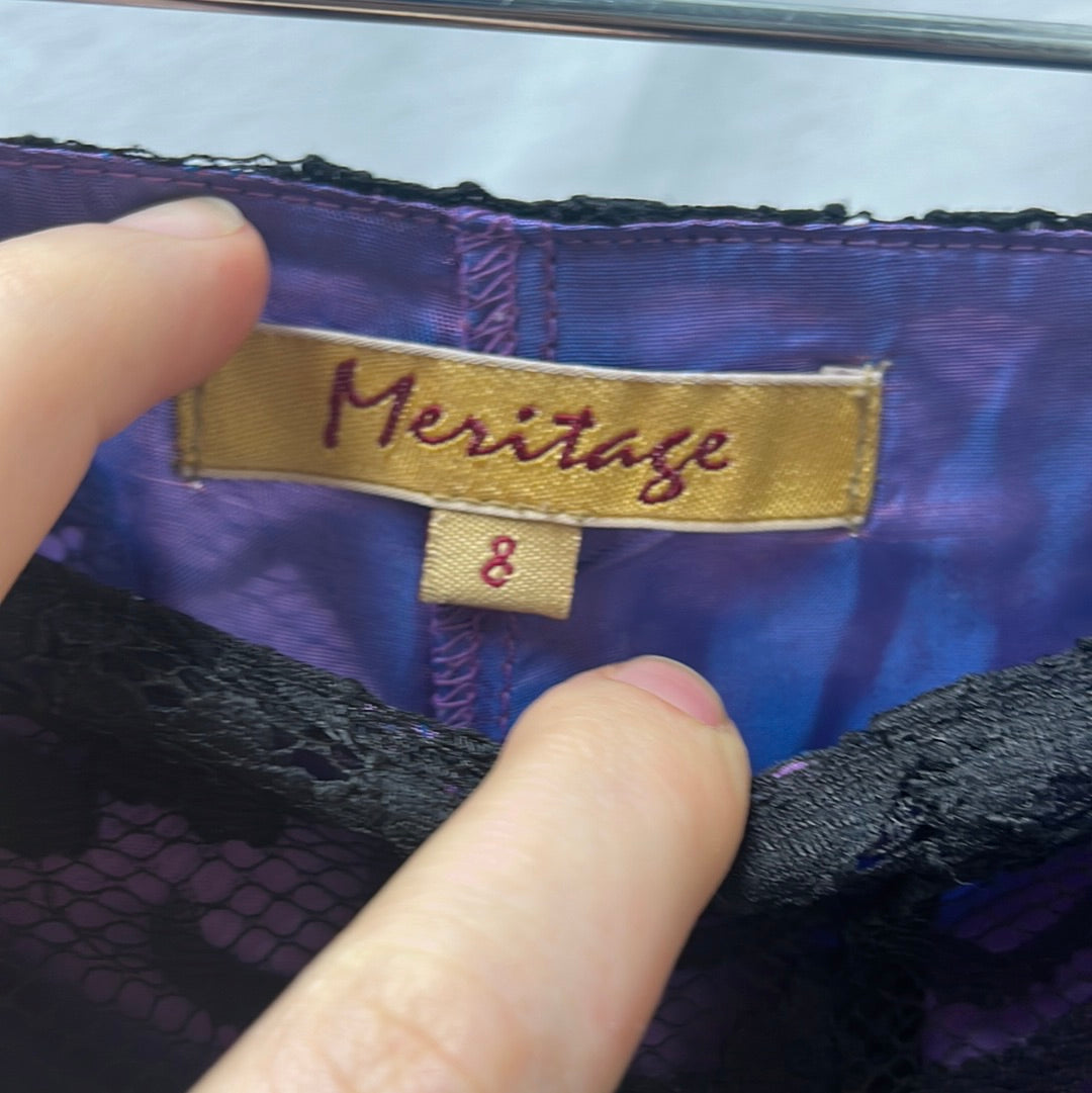 VTG -- Meritage Black Lace Layered Iridescent Purple Pants -- 8