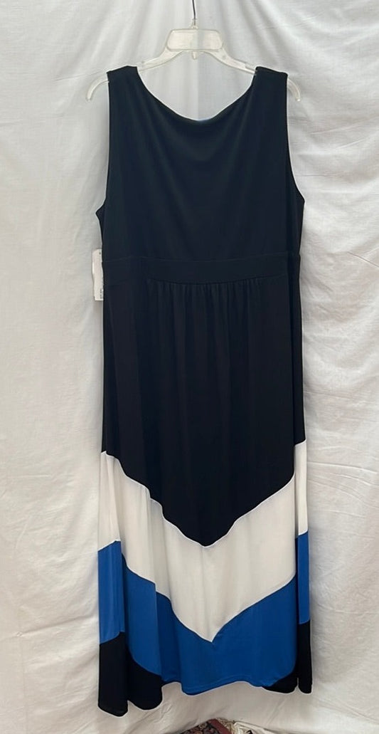 NWT -- Studio One Black White Sleeveless V-Neck Maxi Dress -- 2X