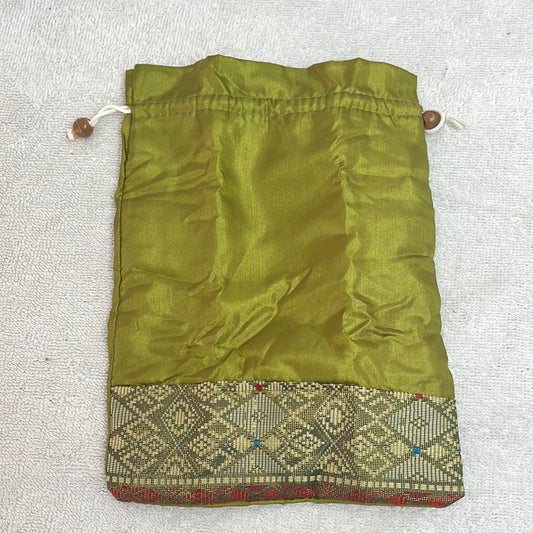 NEW -- Green Sari Drawstring Pouch