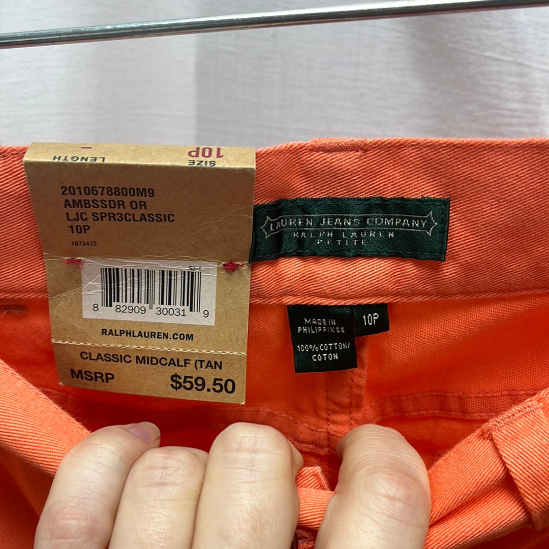 NWT -- Ralph Lauren Classic Peach Midcalf Jeans -- 10P