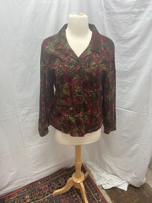 Christopher and Banks red green Floral Corduroy Button Jacket -- M