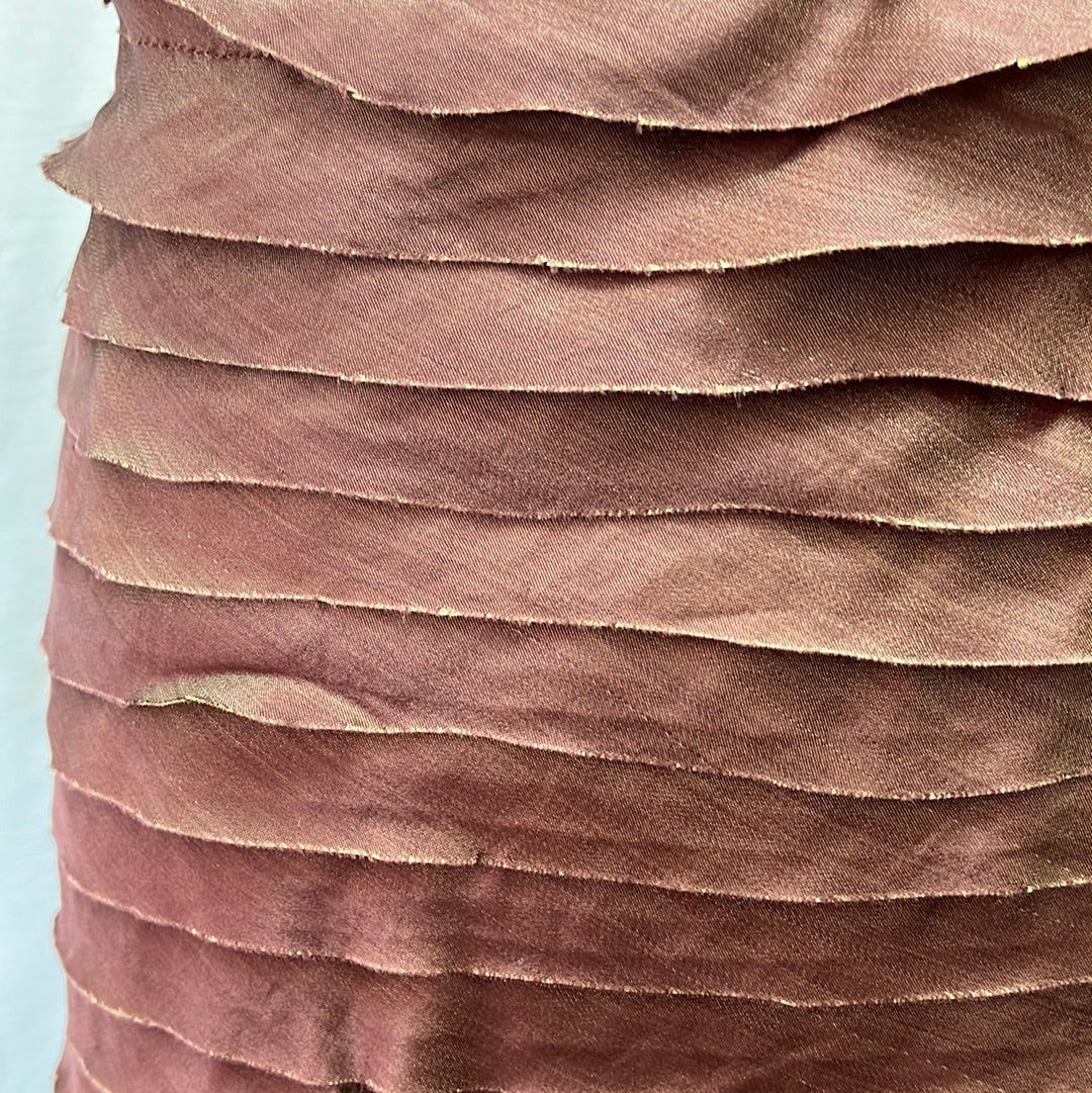 CHAN LUU brown pink gold Silk Ruffle Midi Skirt -- S