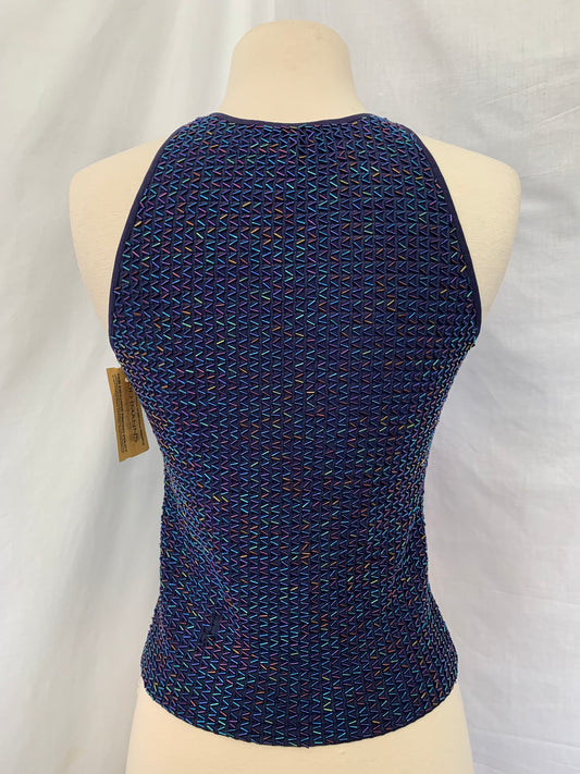 NWT - ANN TJIAN for KENAR purple AB Iridescent Beaded Sleeveless Top - L
