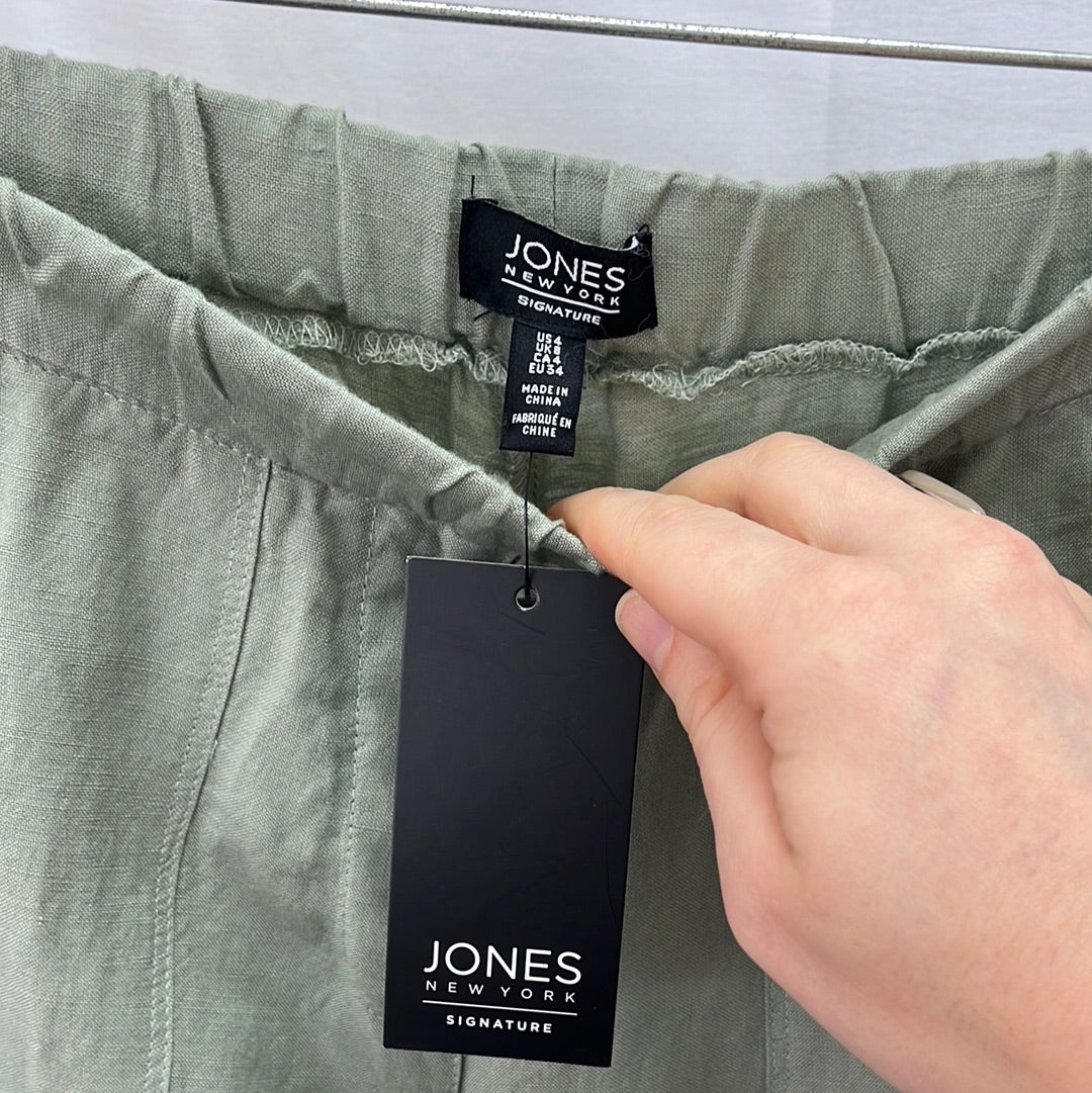 NWT -- Jones New York Pale Olive Linen Pull-on Pants -- 4