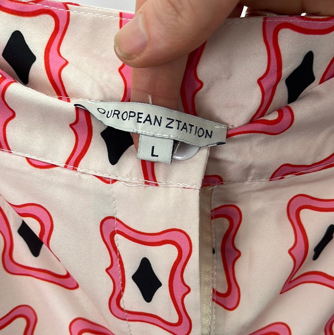 OURPEAN ZTATION pink print Cellular Pattern Kurta Top and Pants Set -- L