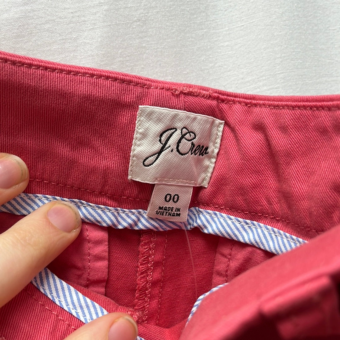 NWT -- J. Crew Hot Pink Chino Shorts -- Size 00