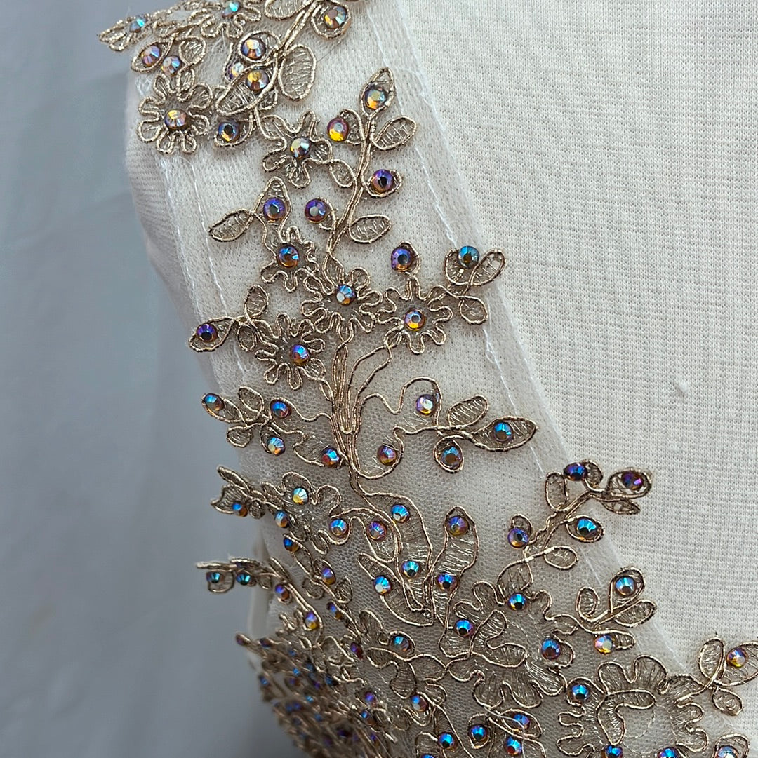 May Queen Couture White Formal Dress with Rhinestone Bodice -- Size 10