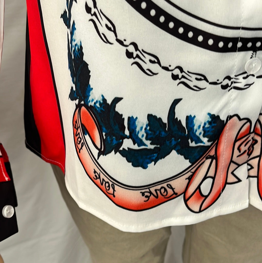 Diandian Didi "Love is King" Collage Print Button Up Shirt -- XL