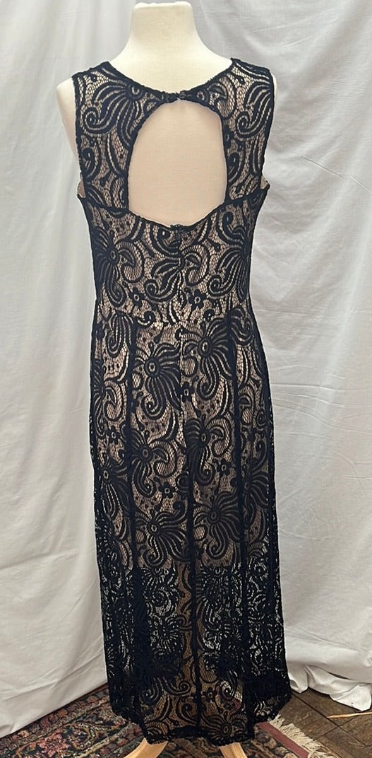 Enfocus Petite Navy Knitting over Beige Slip Dress -- 12P