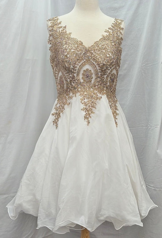 May Queen Couture White Formal Dress with Rhinestone Bodice -- Size 10