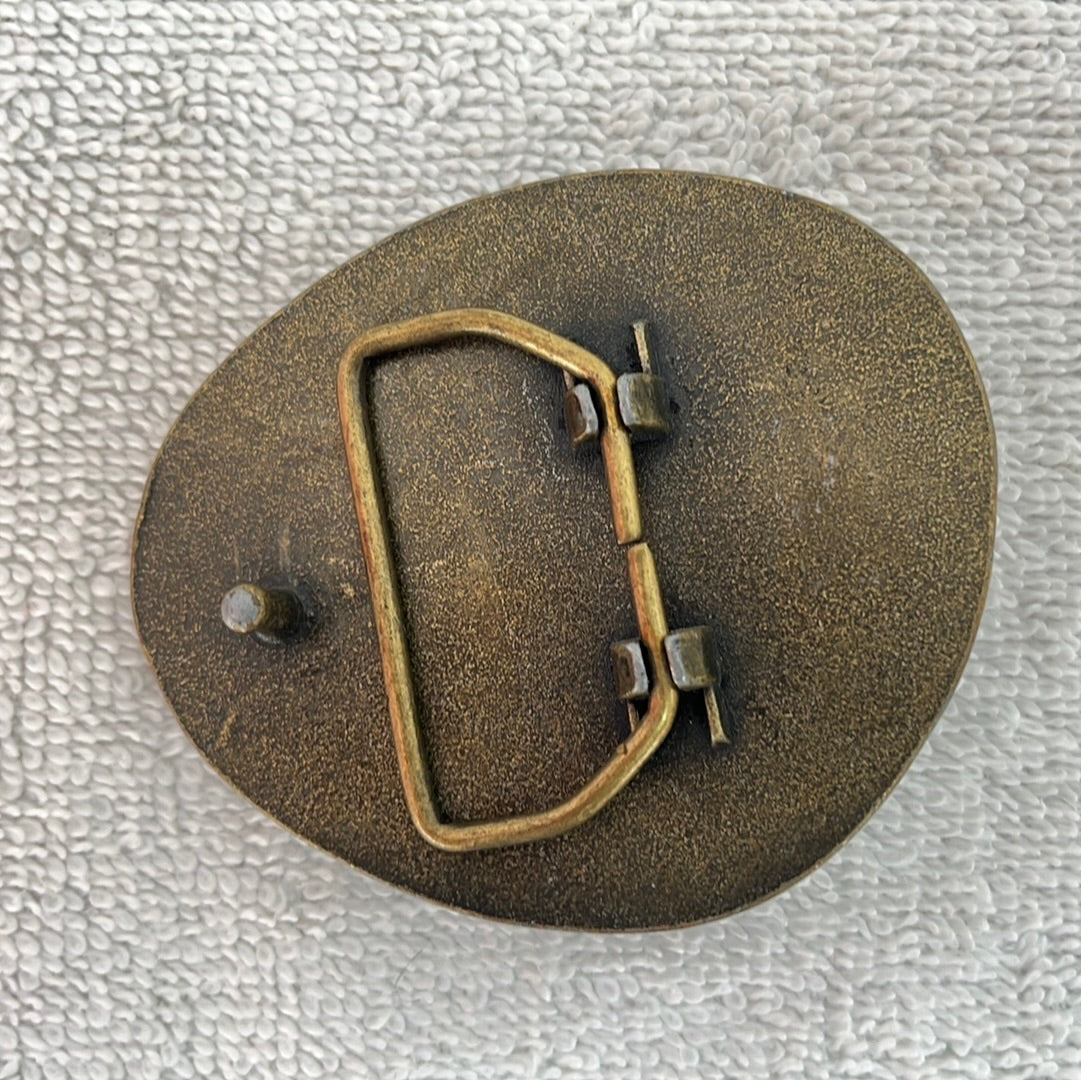Brass Belt Buckle Inlaid with Polished Pebbles and Marbles