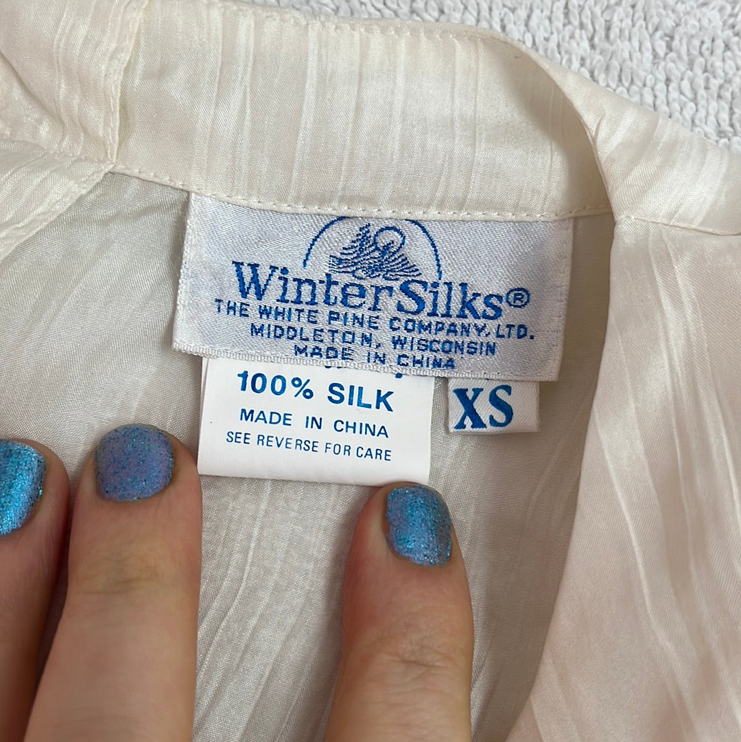Winter Silks White Long Sleeve Blouse - Size: XS