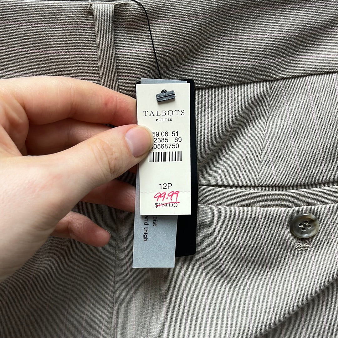 NWT -- Talbots Beige Pink-Stripe Heritage Cut Dress Pants -- 12P