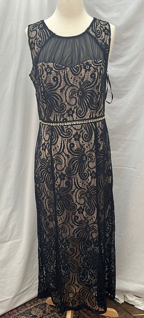 Enfocus Petite Navy Knitting over Beige Slip Dress -- 12P