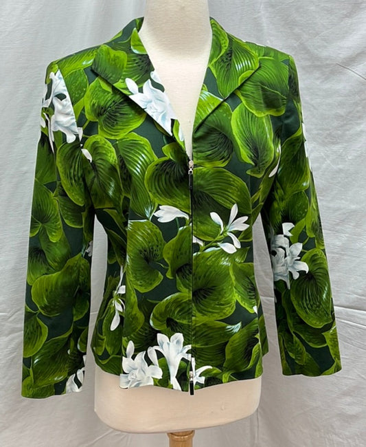 Judith Hart Collection green floral foliage Zipper Jacket -- 8