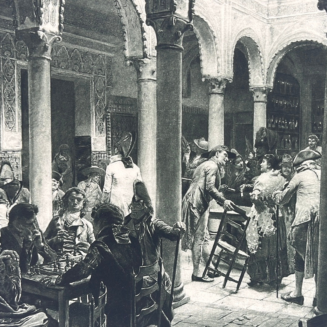 Antique -- Original George Barrie 1889 Photogravure from the Exposition Universelle de 1889 -- after JJ Aranda "The Chess Party"