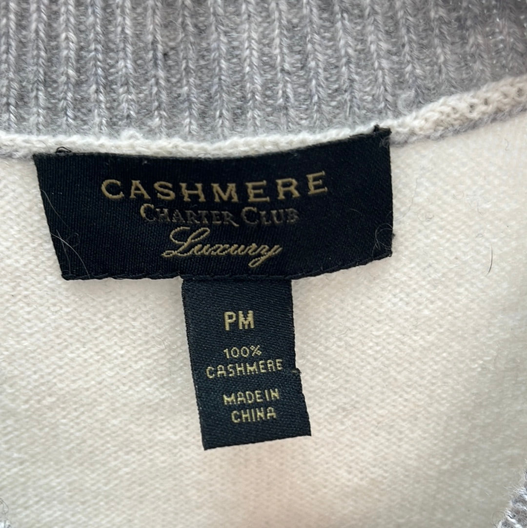 CHARTER CLUB LUXURY cream gray Cashmere Crewneck Sweater -- PM