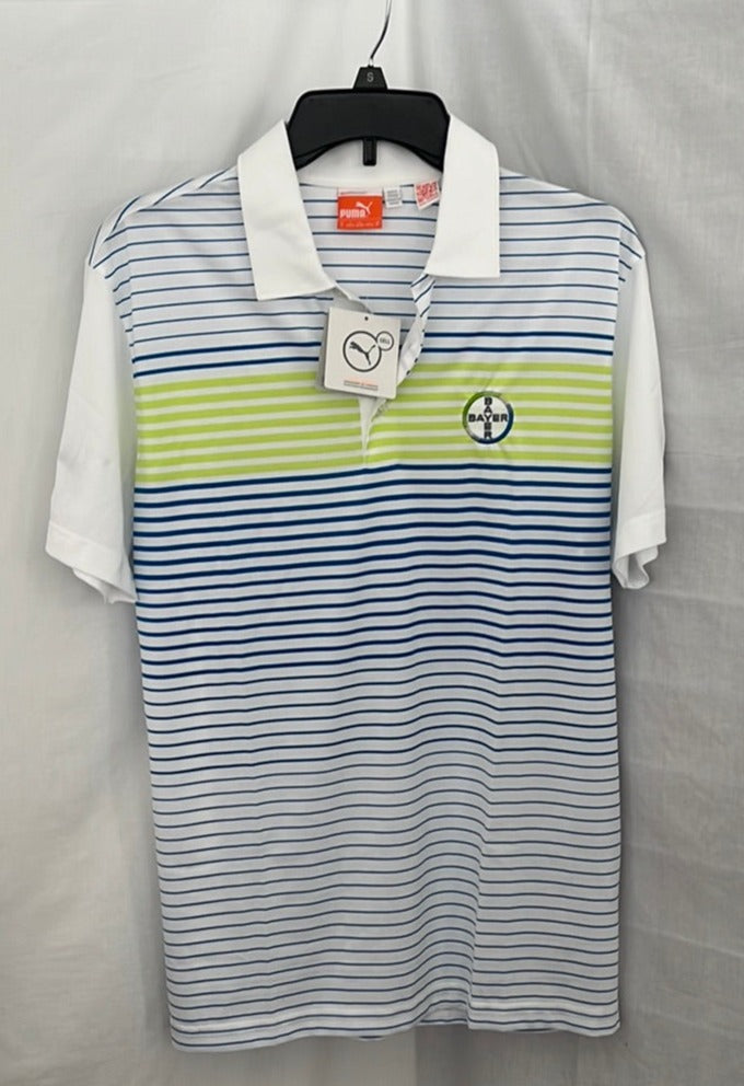 NIP -- Puma Dry Cell Moisture Wicking Green, Blue and White Striped Golf Polo -- M