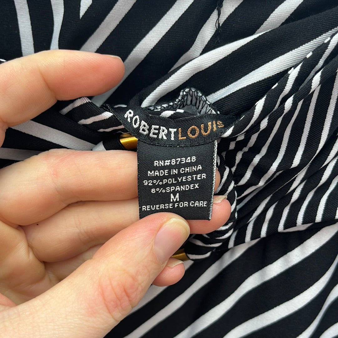 Robert Louis Black White Stripe A-line Midi Skirt -- M