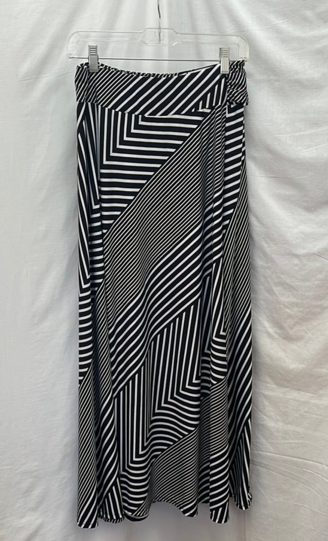 Robert Louis Black White Stripe A-line Midi Skirt -- M