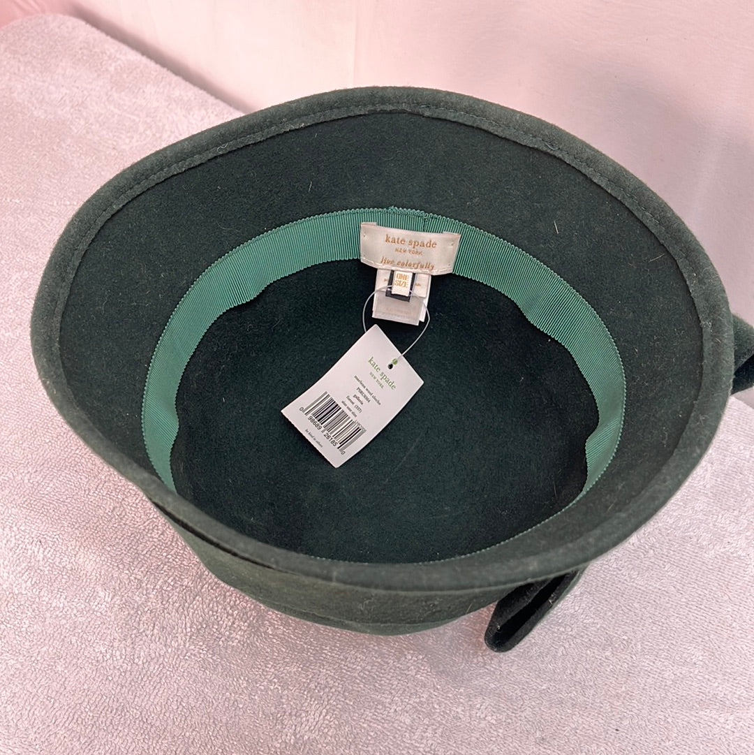 NWT -- Kate Spade Forest Green Wool Cloche Hat with Bow -- Single Size