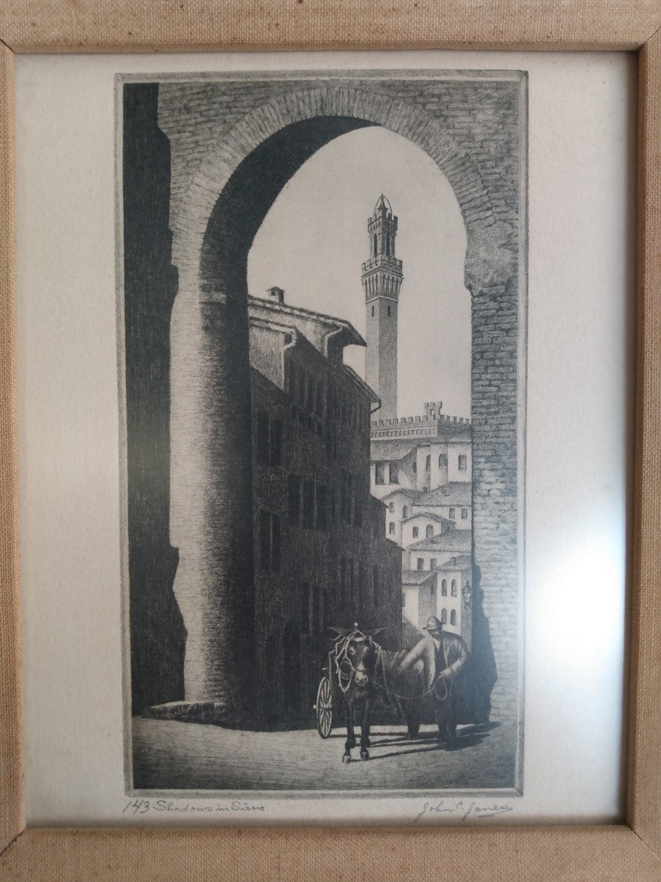 Vintage Framed John C. James etching- numbered and signed- Rare