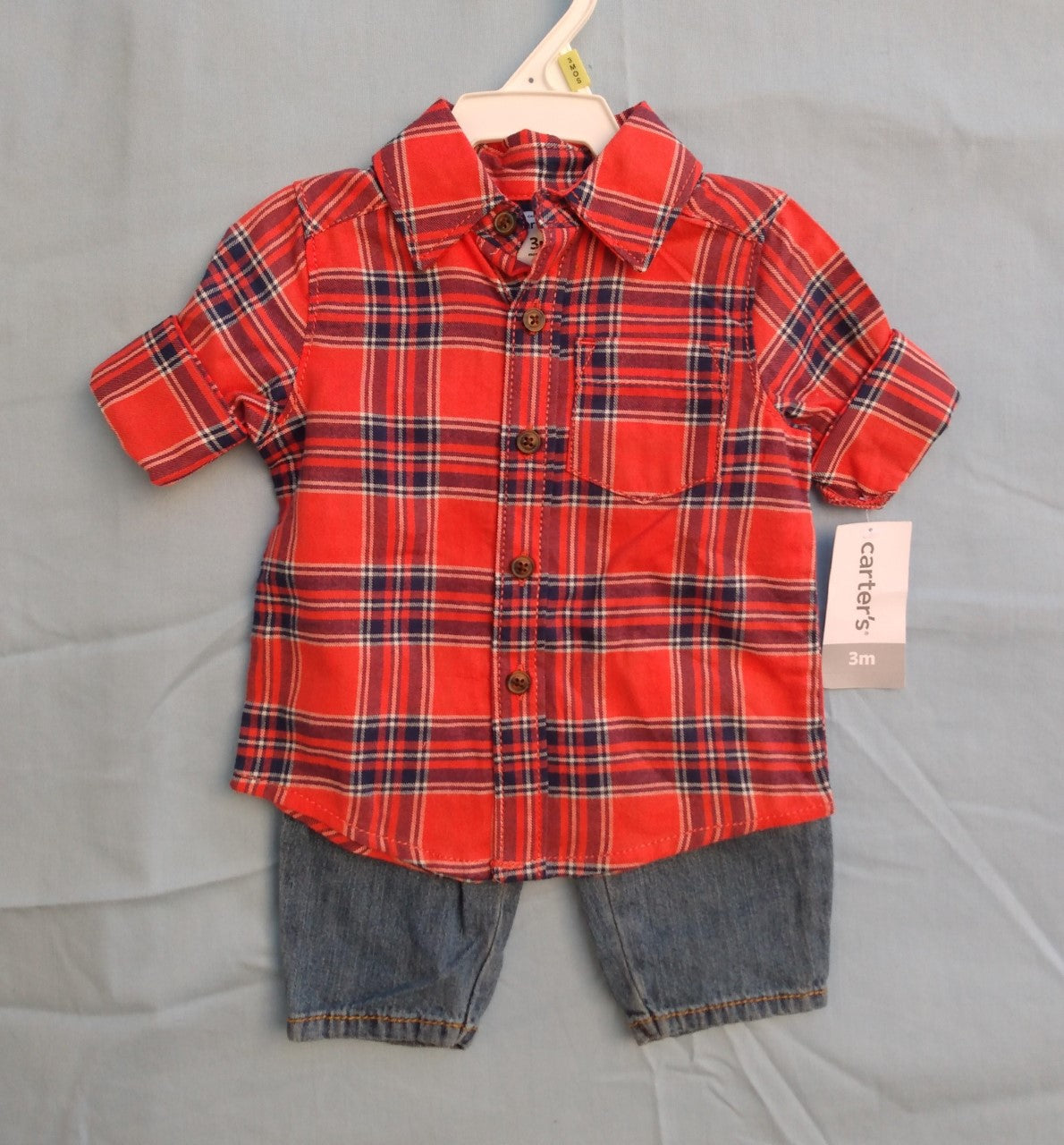 NWT - CARTER'S red plaid/denim 2 Piece Shirt & Pants Set - 3m