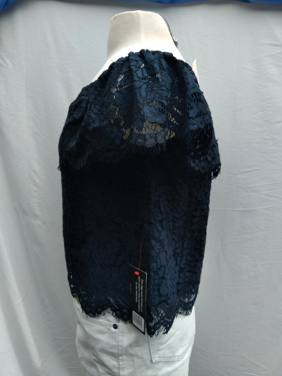 NWT - Olivia Grey navy Daily Look Ruffled Off Shoulder Lace Top - M