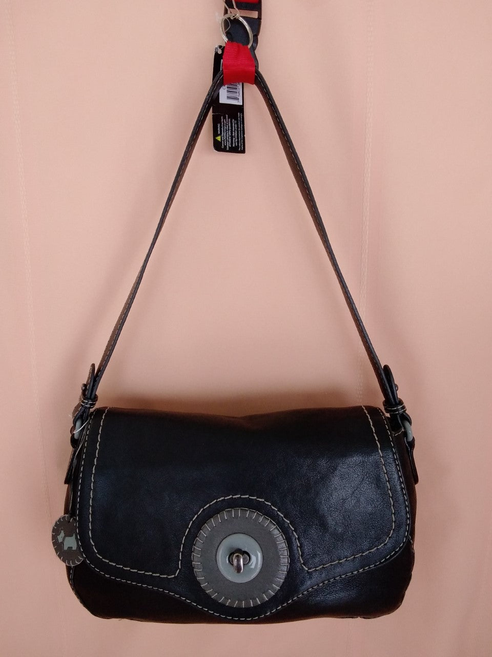 Radley London Painters Mews Black Leather Flap-Over Shoulder Bag