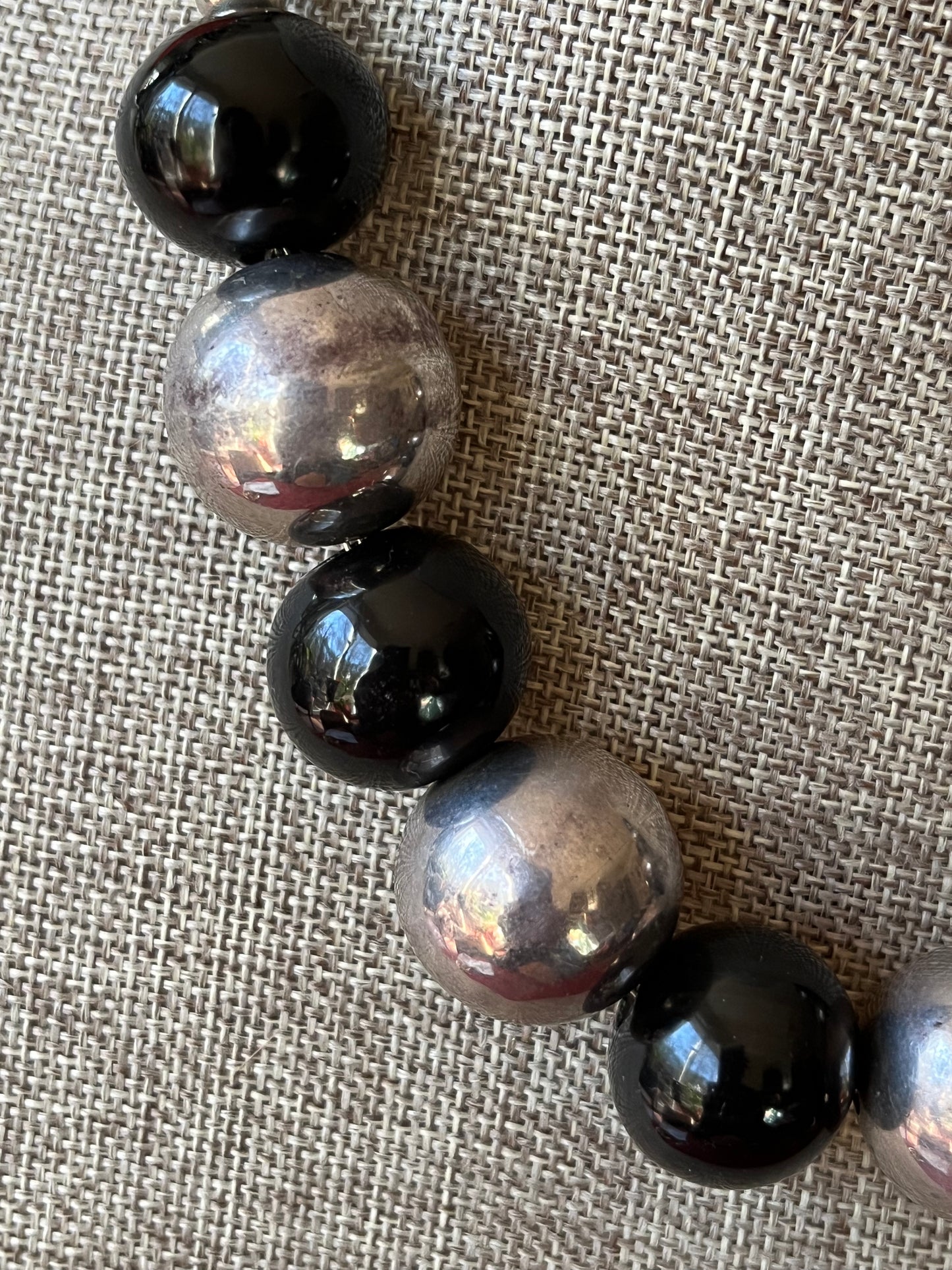 Vintage Alicia Mexico Sterling and Black Onyx Bead Necklace