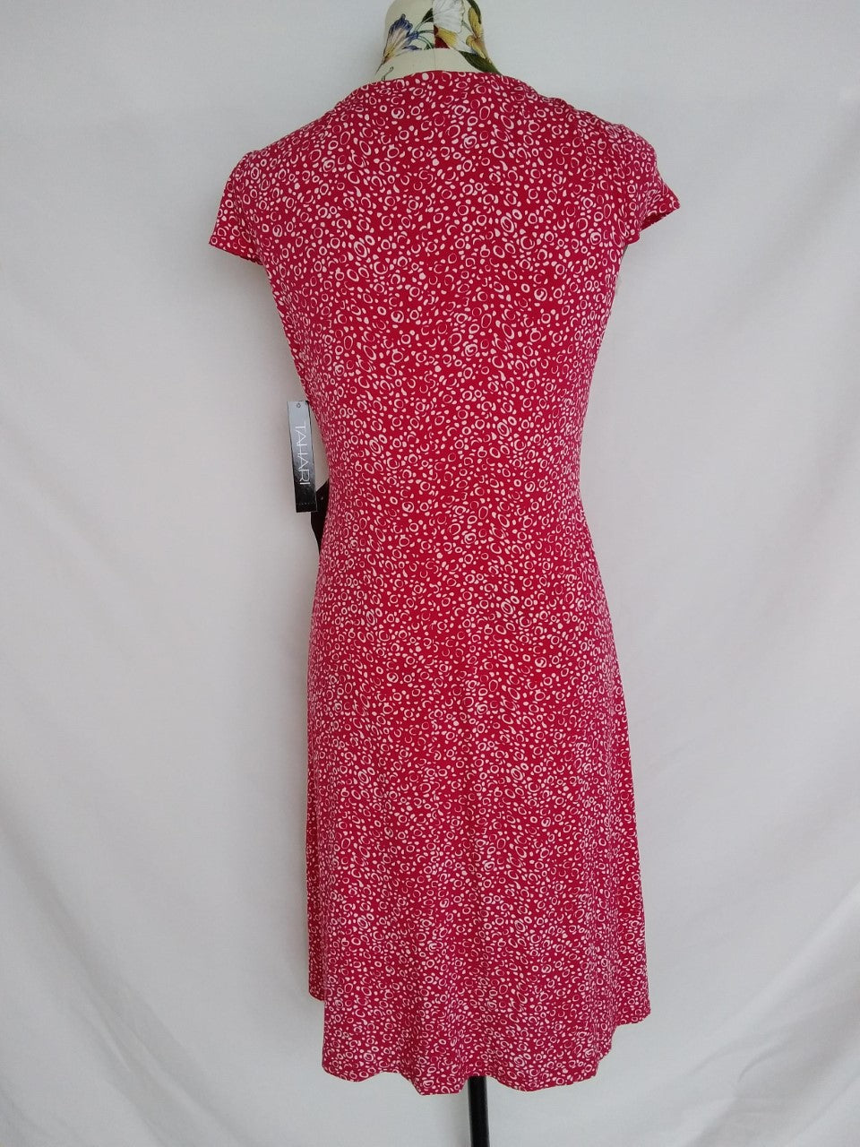 Tahari red white print Sleeveless V-Neck Ruched Dress - 6