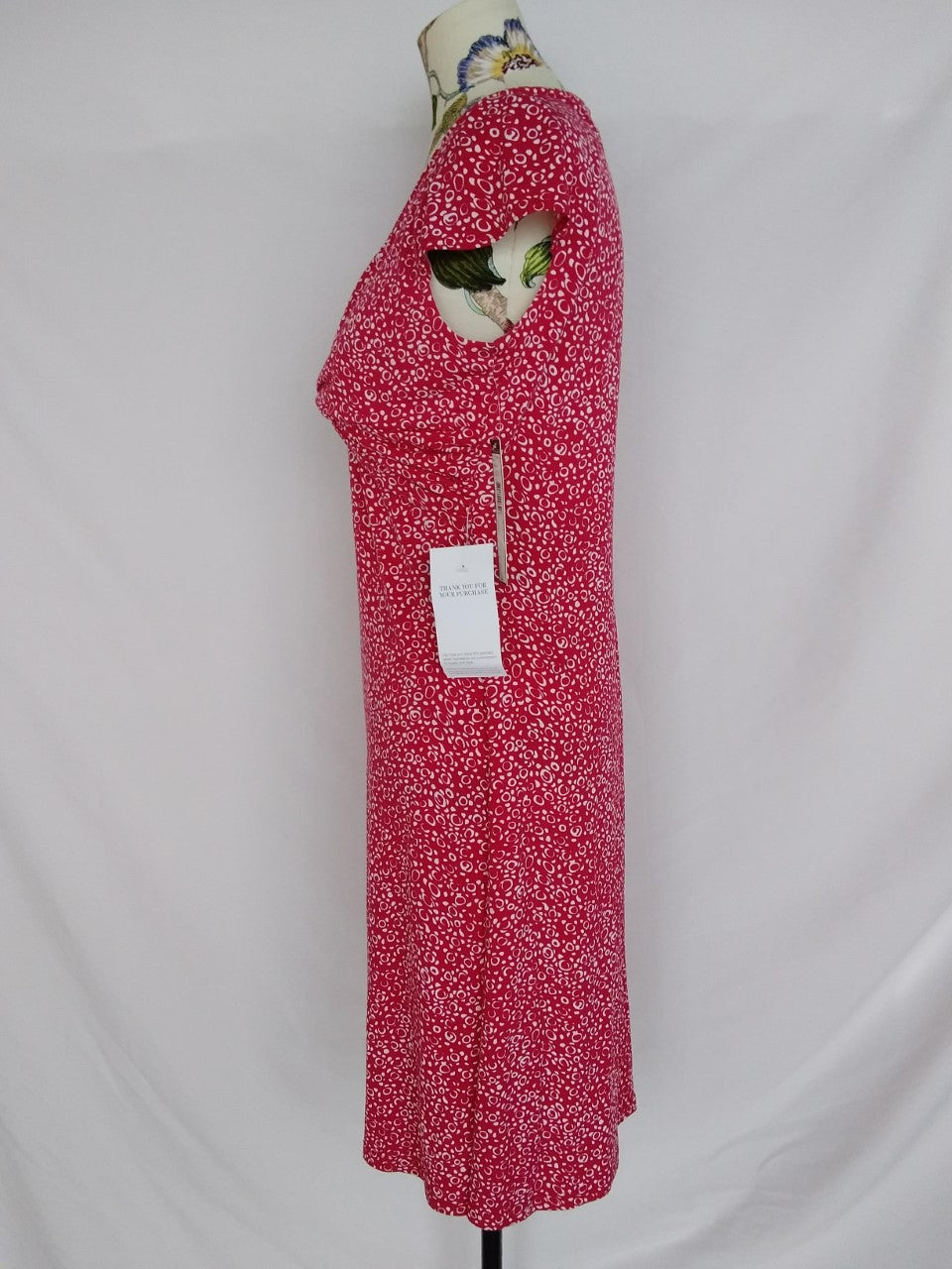 Tahari red white print Sleeveless V-Neck Ruched Dress - 6